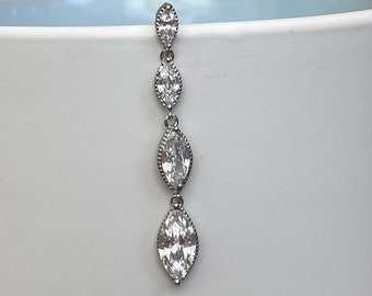 Marquise CZ Crystal Belly Button Ring, Elegant Dangle Navel Piercing
