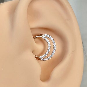16G Solid Gold Daith Ring 6mm/8mm/10mm | CZ Dainty 14k Gold Daith Jewelry Daith Piercing CZ Ear Clicker Minimalist Cartilage Tragus Hoop