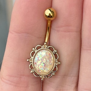 Opal Gold Belly Button Rings | Belly Button Piercing | Navel Ring Piercing | Surgical Steel Belly Button Rings Dainty | Belly Button Jewelry