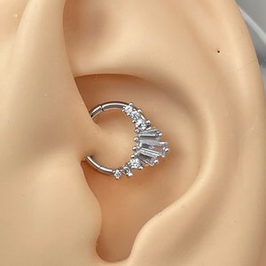 16G Daith Earring Silver 8mm/10mm CZ Daith Ring Clicker Minimalist Dainty Daith Jewelry Piercing Hoop Ring Ear Clicker Ring Surgical Steel