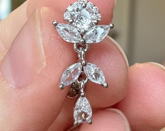 Silver Floral Vine Belly Button Ring – Titanium Dangle Navel Piercing
