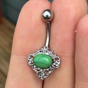 Cute Belly Button Ring, Green & Silver Belly Button Piercing Jewelry, Small Simple Belly Button Jewelry, Navel Ring Piercing Jewelry Cute