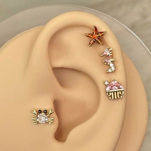 Cute Helix Piercing Stud | Tragus Piercing | Conch Piercing Stud | Gold Conch Earring Helix Jewelry | Helix Earrings | Tragus Conch Earring