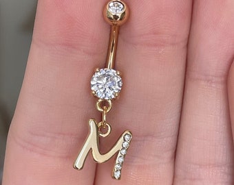 Personalized Initial Belly Button Ring | Dainty 14k Gold Belly Button Ring Jewelry | Custom Elegant Unique Cute Navel Belly Button Jewelry