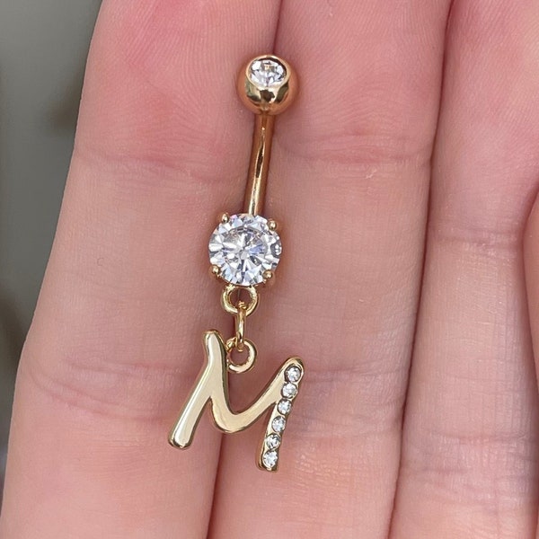 Personalized Initial Belly Button Ring | Dainty 14k Gold Belly Button Ring Jewelry | Custom Elegant Unique Cute Navel Belly Button Jewelry