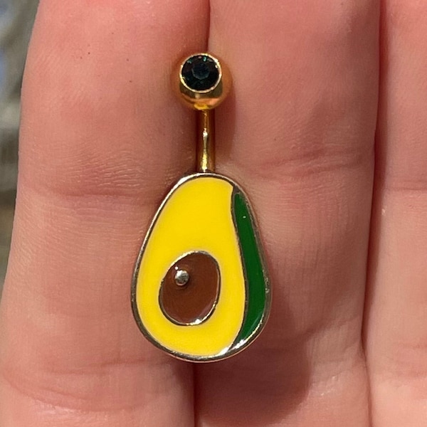 Cute Avocado Belly Button Ring | Sparkly CZ Dangly Belly Button Navel Piercing Jewelry | Gold Funny Unique Cute Belly Button Navel Piercing