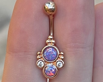 Rose Gold Purple Opal Belly Button Piercing | Cute Elegant Opal Belly Button Ring Navel Jewelry for Her