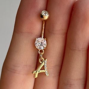 Anneau de nombril initial personnalisé | Bijoux pour nombril en or 14 carats Dainty | Bijoux nombril personnalisés élégants uniques mignons