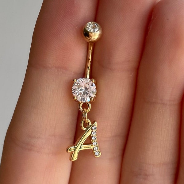 Personalized Initial Belly Button Ring | Dainty 14k Gold Belly Button Ring Jewelry | Custom Elegant Unique Cute Navel Belly Button Jewelry