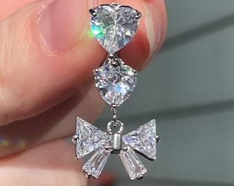 Silver Heart CZ Bow Belly Button Ring – Surgical Steel Navel Piercing