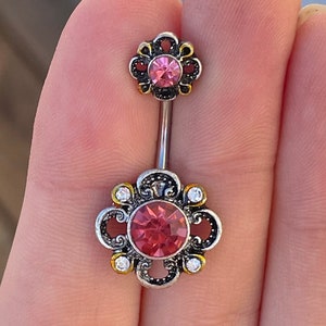 Flower Belly Button Ring, Cute Belly Button Piercing, Non Dangle Belly Button Jewelry, Navel Ring, Navel Piercing, Navel Jewelry Flower