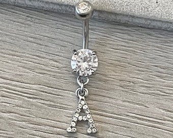 Personalized Initial Belly Button Ring | Dainty Silver Belly Button Ring Jewelry | Custom Elegant Unique Cute Navel Belly Button Jewelry