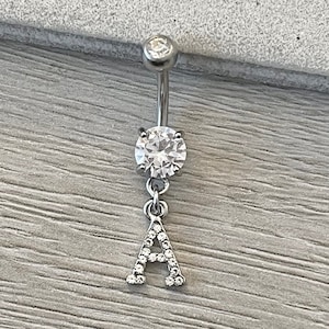 Personalized Initial Belly Button Ring | Dainty Silver Belly Button Ring Jewelry | Custom Elegant Unique Cute Navel Belly Button Jewelry