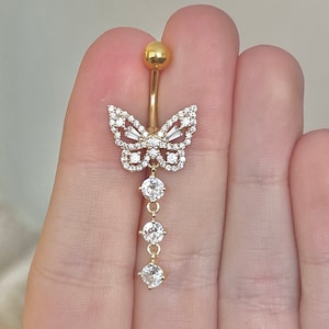 Gold Butterfly Belly Button Ring | Dainty Belly Button Jewelry Gold | Cute Belly Button Rings Unique Navel Ring Belly Button Piercing