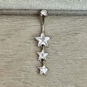 Dangly Belly Button Piercing, Silver Star Long Navel Jewelry Piercing, Cute Drop Belly Button Rings, Navel Jewelry Cute Gold Sparkly