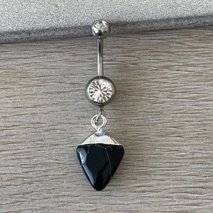 Black Agate Dangle Belly Button Ring | Silver Crystal Belly Button Jewelry | Delicate Dainty Belly Ring | Belly Button Piercing | Navel Ring