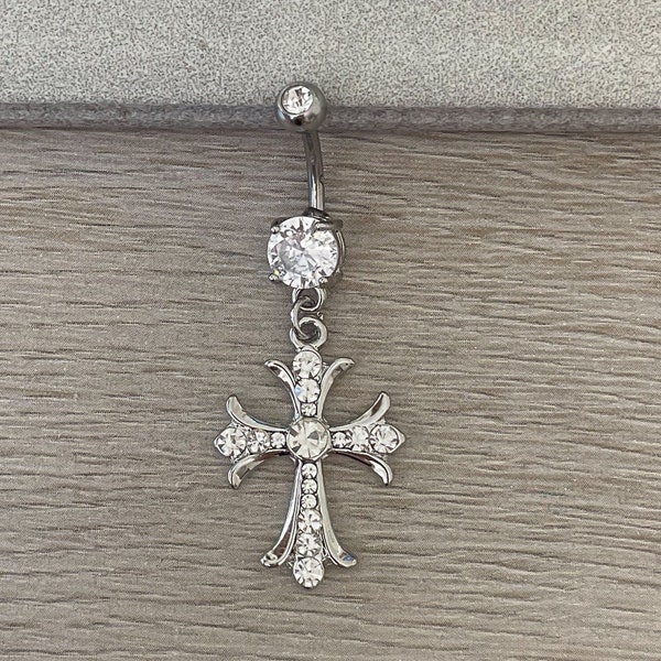 Silver Cross Belly Button Rings |  Belly Button Rings Dangle | Navel Ring | Belly Piercing Belly Button Jewelry Dainty Belly Ring