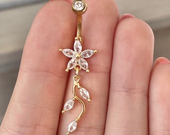 Anneau élégant de bouton d'or CZ | Dainty Marquise Ventre Bijoux Anneaux Délicat Mignon Ventre Anneau Chirurgical Nombril Anneau | Déclaration élégante unique