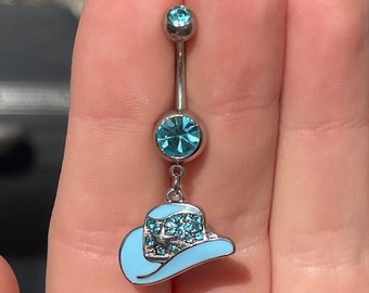 Cute Blue Cowboy Hat Belly Button Piercing Jewelry | Unique Navel Piercing Ring Jewelry | Belly Button Rings Unique Gold