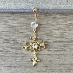 Gold Plated Cross Belly Button Rings |  Belly Button Rings Dangle | Navel Ring | Belly Piercing Belly Button Jewelry Dainty Belly Ring