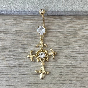 Gold Plated Cross Belly Button Rings |  Belly Button Rings Dangle | Navel Ring | Belly Piercing Belly Button Jewelry Dainty Belly Ring