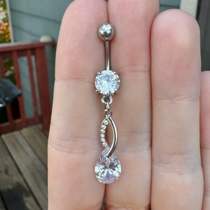 Belly Button Ring, Silver Teardrop Belly Button Piercing, Long Belly Button Jewelry, Dainty, Dangly Navel Ring Jewelry Piercing