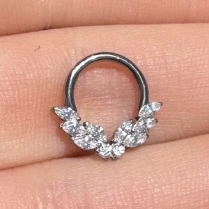 Silver Butterfly and Leaf Daith Earring, Dainty Nature-Inspired Piercing Jewelry