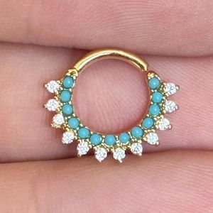 Gold Daith Earring, Turquoise Daith Piercing, Gold Daith Jewelry, Cute Unique Daith Jewelry Earring, Bendable Daith Hoop Ring