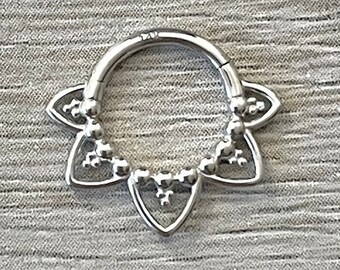 Solid 14k White Gold Septum Ring, Minimal Fan Clicker Hoop, Dainty Luxury Piercing Jewelry