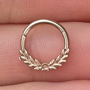Leaf Septum Ring, Rose Gold Septum Ring, Septum Jewelry, Septum Clicker, Unique Laurel Septum Rings, Gold Nose Ring Jewelry Hoop, 8mm 16G