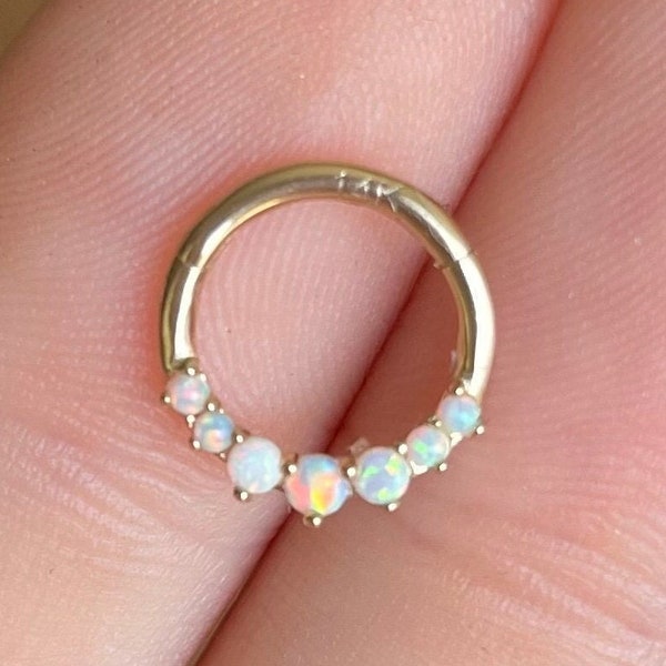 Bague Septum Opale Or | Bijoux Septum 8/10mm Or Massif | Piercing Septum Clicker Or | Piercing Nez Or | Anneaux de septum uniques et mignons