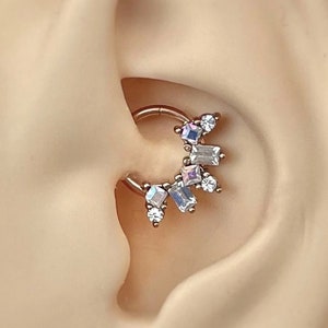 8mm 16G Unique Daith Jewelry Rose Gold | Cool Daith Hoop Clicker Ring | Minimalist Daith Cartilage Hoop Tragus Ring | Punk Crystal CZ Daith