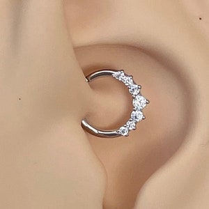 16G Solid White Gold Daith Ring CZ 8mm/10mm | Dainty 14k Gold Daith Jewelry Daith Piercing CZ Ear Clicker Minimalist Cartilage Tragus Hoop