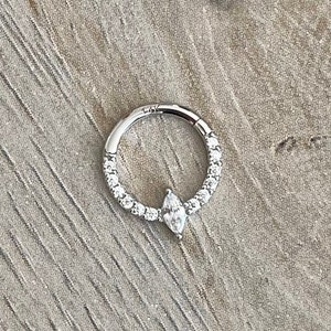 16G Solid Gold Daith Ring CZ Daith Jewelry 8mm or 10mm Dainty 14k Gold Marquise Daith Piercing Ear Clicker Minimalist Cartilage Tragus Hoop