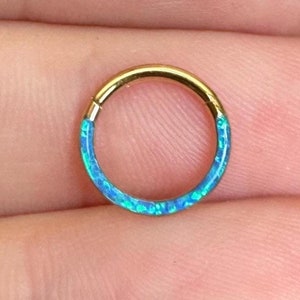 Opal Daith Earring, Blue Gold Daith Piercing, Daith Jewelry, Daith Clicker, Daith Hoop Ring, Unique Cute Modern Daith Earring, SImple Dainty