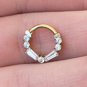 16G Daith Earring Titanium Clicker 8mm/10mm | CZ Crystal Daith Jewelry Gold | Daith Piercing Gold CZ Cute Daith Earring Ear Clicker Titanium
