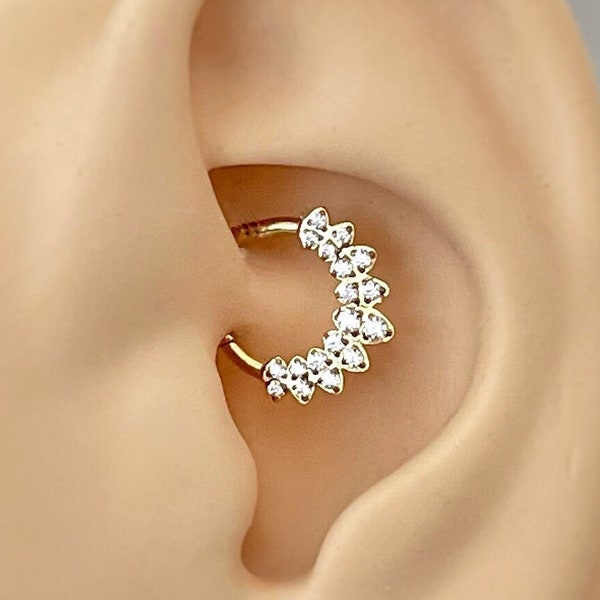 16G Daith Jewelry Gold | 8mm Daith Earring Dainty Surgical Steel | Cute Daith Clicker Piercing Hoop Ring | Tragus Cartilage Rook Hoop