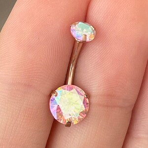 Belly Ring Rose Gold Internally Threaded Pink Aurora | Dainty Delicate Belly Button Ring Jewelry Color Shift Changing Belly Rings Navel Gold