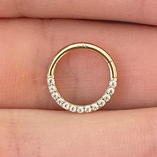 16G Gold Septum Piercing 6/7/8/9/10mm CZ Septum Ring Nose Ring Clicker Minimalist Dainty Septum Jewelry White Gold Solid Septum Clicker Ring