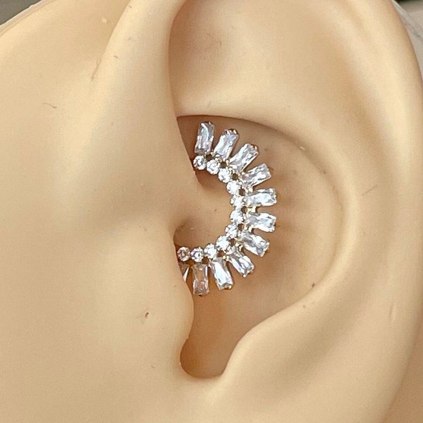 16G Gold Daith Earring Titanium Clicker 8mm/10mm | CZ Crystal Daith Jewelry | Daith Piercing CZ Cute Daith Earring Ear Clicker Titanium