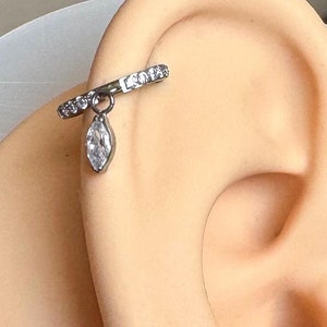 Dangly Helix Earring, Titanium Helix Piercing Silver, Cute Earring Stack, Cute Unique Helix Jewelry Earring Wrap Cartilage Ring Hoop Earring