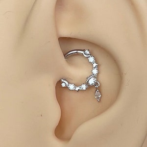 16G White Gold Daith Earring Celestial | Daith Jewelry | 8mm 10mm Solid Gold Daith Piercing Clicker | Cute Unique Daith Ring Piercing Gold