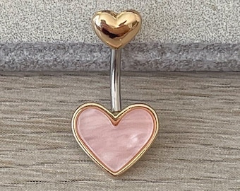 Gold Heart Belly Button Ring Dainty 14k Gold Plated Unique Minimalist Heart Love Belly Rings Delicate Dainty Navel Ring Surgical Steel
