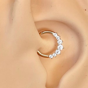 16G Solid Gold Daith Ring CZ 8mm/10mm | Dainty 14k Gold Daith Jewelry Daith Piercing CZ Ear Clicker Minimalist Cartilage Tragus Hoop