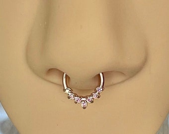 Rose Gold Septum Ring 16G | Cute Septum Piercing Jewelry | Gold Nose Ring Hoop Septum Clicker | Unique Opal Septum Rings Septum Jewelry Gold