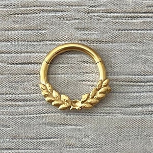 Gold Septum Ring, 8mm Leaf Septum Ring, Septum Jewelry, Dainty Cute Septum Piercing, Septum Clicker, Unique Septum Rings, Rose Gold Silver