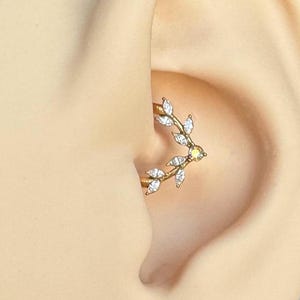 Gold Vine Daith Earring, Cute Dainty Leaf Daith Piercing Jewelry, Unique Daith Clicker, Gold Daith Jewelry, CZ Silver or Gold