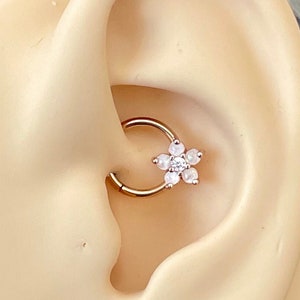 16G 8mm Flower Daith Ring | Rose Gold Daith Jewelry Ring | Opal Daith Piercing | Daith Septum Clicker Tragus Cartilage Ring Hoop Jewelry