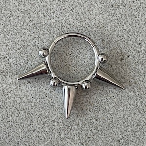 Septum Ring Silver Spikes, Spikey Septum Piercing, Septum Clicker, Septum Jewelry, 18G or 16G 8mm or 10mm Septum Ring Nose Hoop