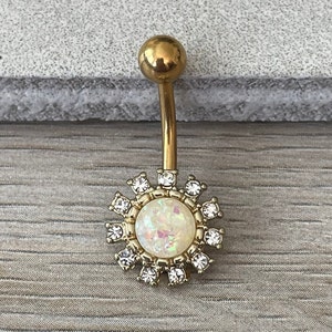 Gold Opal Belly Button Rings | Dainty Belly Button Rings | Navel Ring Piercing | Surgical Steel Belly Rings | Belly Button Jewelry Piercing